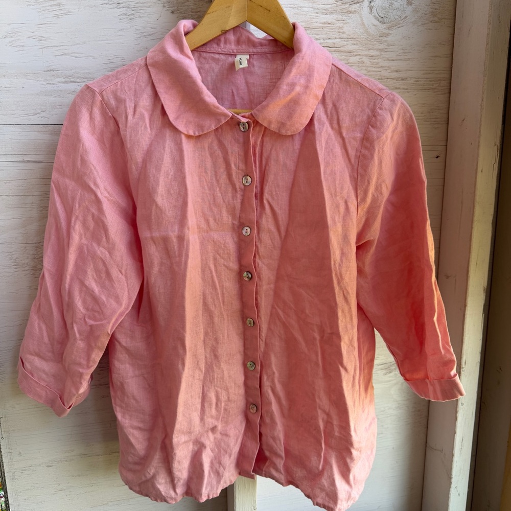 Pink Button-Front Blouse with Peter Pan Collar